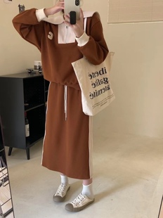 新款韩版海军领学院风卫衣半身裙子显瘦时尚两件套装女