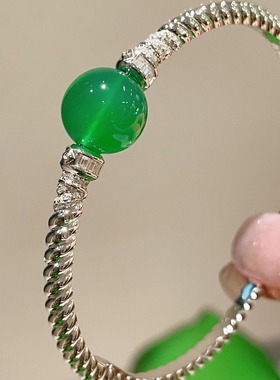 925银镀金 新中式国风 出口外贸 翡翠平替 天然绿玉髓扭扭手镯
