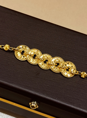 925银镀金碎碎冰五帝钱币镀黄金色手链