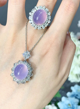 S925纯银镶嵌天然紫玉髓蛋面吊坠