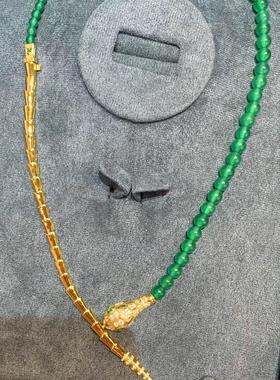 欧美925银镀金天然玉髓轻奢蛇颈链