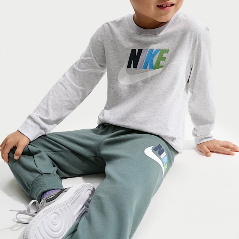 Nike耐克男女款小童秋季圆领套头纯棉透气套装长裤长袖T恤 IU5342