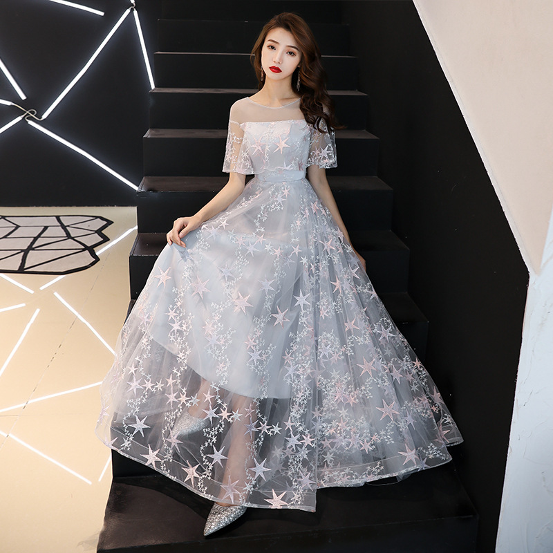 年会蕾丝网纱晚礼服裙2025新款端庄显瘦学生姐妹团伴娘服气