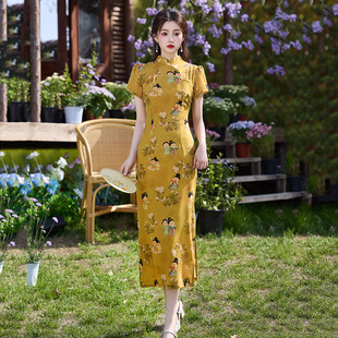 小唐人-2025春季新款Q版显瘦复古日常仕女图气质旗袍裙女连衣裙