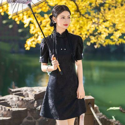 康莉短款中式妈妈2024新款年轻款女改良旗袍可穿小个子连衣裙夏季