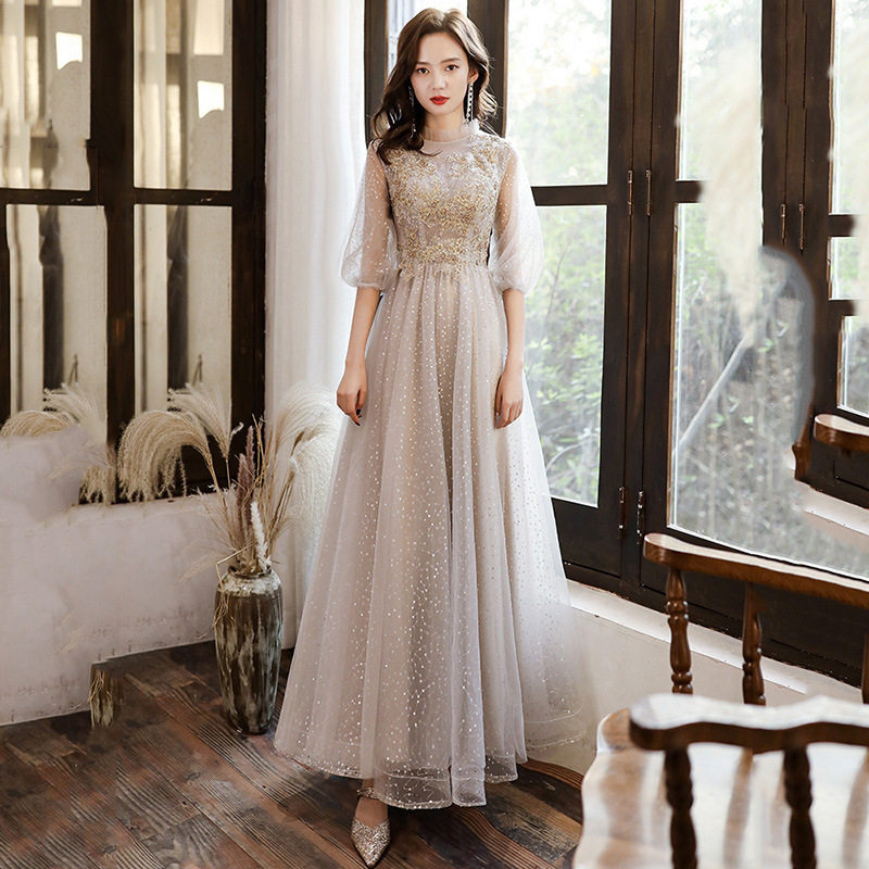 声乐艺考礼服2025春季节目主持人长款连衣裙学生古筝演奏成年