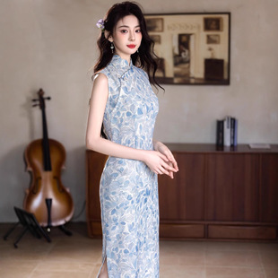 贝之韵恣禾荷铃新中式印花镂空改良旗袍女春夏绝美无袖立领