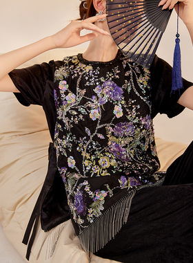 2025夏季新中式重工刺绣无袖国风盘扣气质高端黑色马甲女 M6076