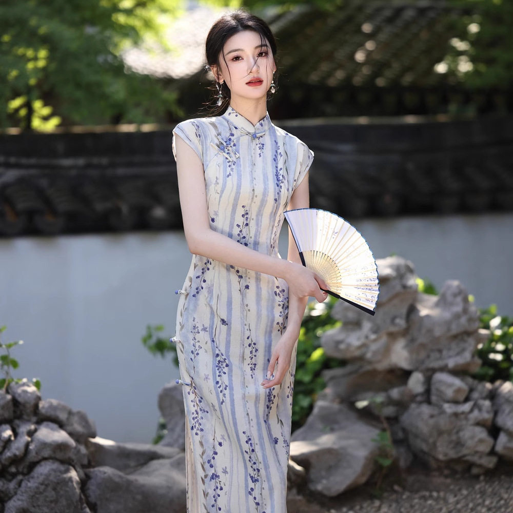 贝之韵旗袍2025新款绝美新中式国风连衣裙紫色日常可穿素雅