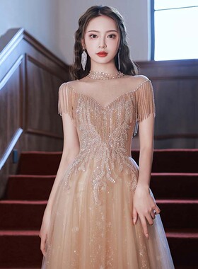 晚礼服女2025春季宴会气质声乐艺考长款名媛主持人端庄大气