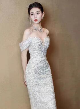 法式鱼尾轻婚纱2025新款新娘小个子跨境一字肩大码简约出门礼服