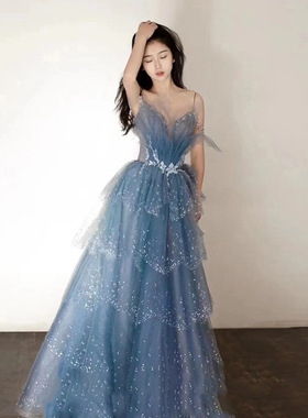 晚礼服风范轻奢吊带在逃公主年会连衣裙女主持人小众成人礼