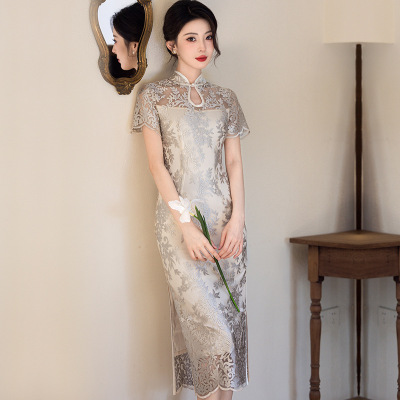 时尚改良新中式水溶丝旗袍2025秋冬新款女士显瘦连衣裙日常