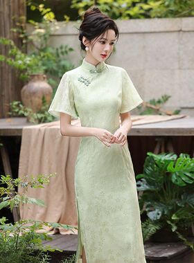 绿色旗袍高考送考旗开得胜新中式改良年轻款女素雅日常可穿连衣裙