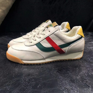 头层牛皮小白鞋女2024春夏新款平底运动风圆头系带休闲阿甘鞋单鞋