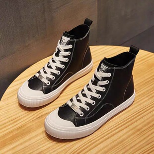 头层牛皮高帮小白鞋女学生软底板鞋2024秋冬新款韩版运动休闲鞋女
