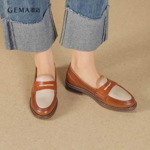 英伦风拼色乐福鞋平跟女鞋新款