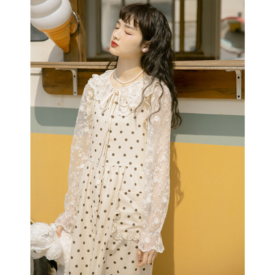 爱爱丸 波点背心连衣裙文艺复古无袖中长款高腰单排扣减龄甜美