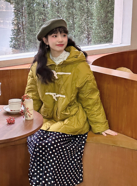 爱爱丸 冬装新款双牛角扣连帽羽绒服
