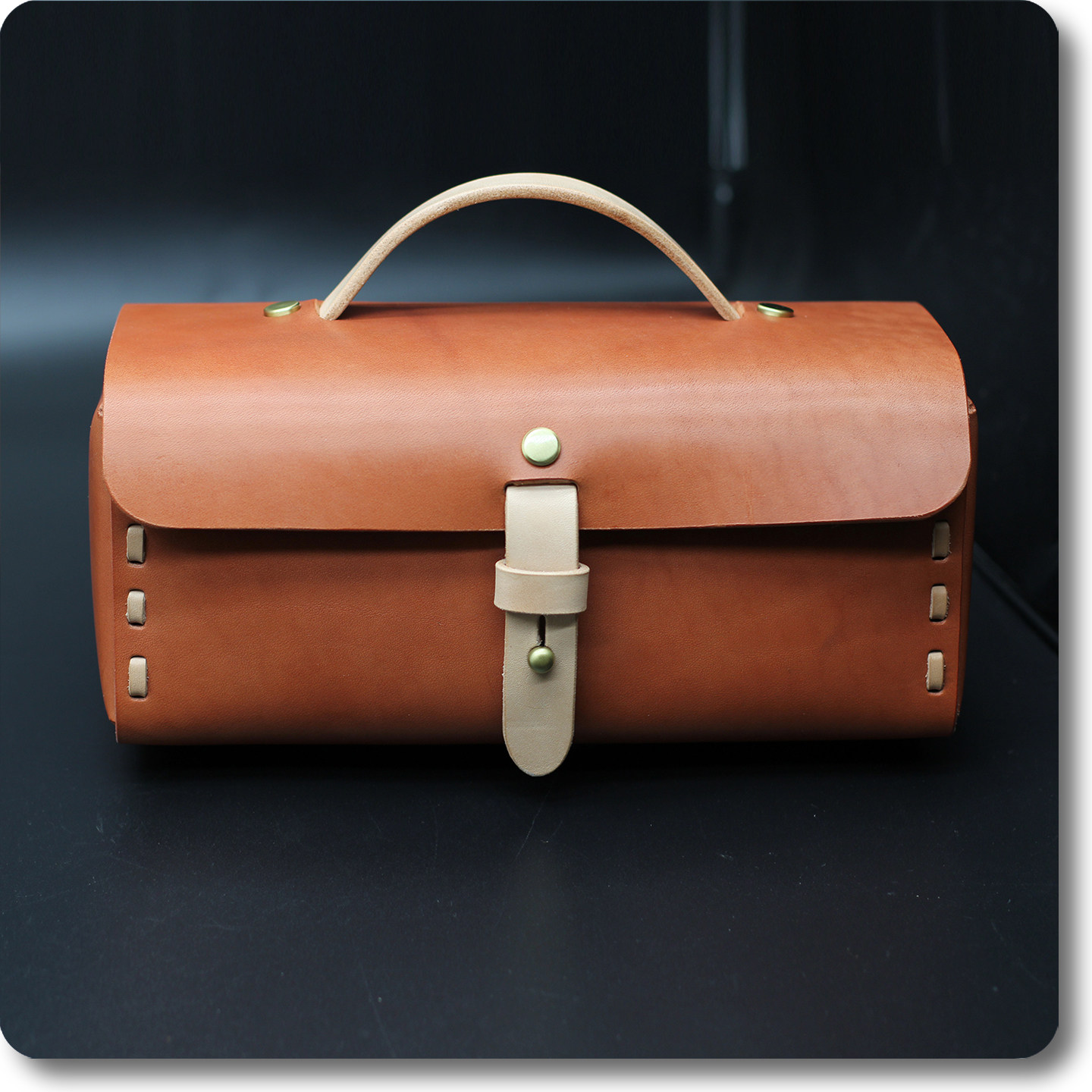 真皮茶具手提箱包户外饮茶收纳箱硬牛皮定型储物包大容量化妆包