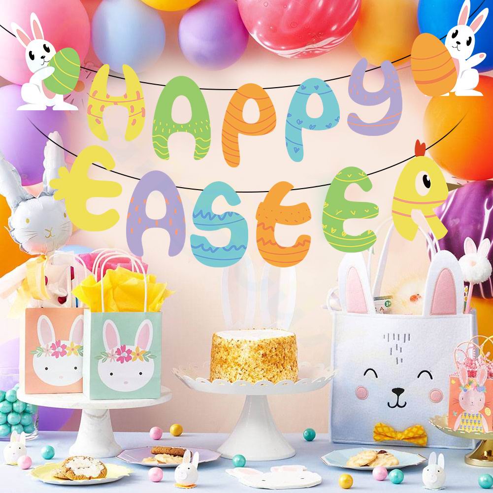 复活节主题拉旗兔子彩蛋横幅happy EASTER拉花幼儿园商场派对装饰-封面