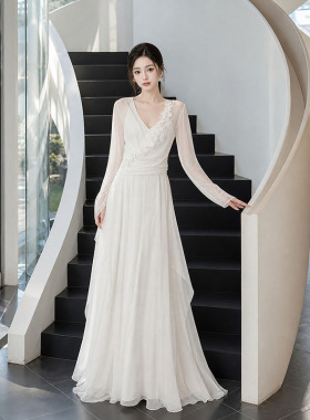 轻婚纱法式白色高级感晚礼服气质迎宾订婚宴会出门纱小众仙气长裙