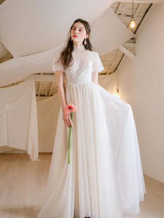 梵娜仙衣白色旅拍轻婚纱出门纱结婚订婚敬酒服新款新娘礼服2024新