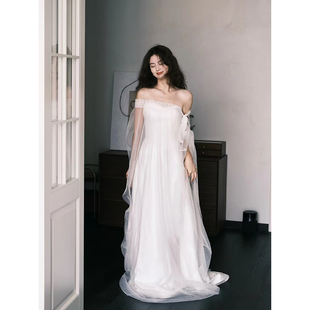 森系晨袍超仙新娘结婚法式 轻婚纱出门纱敬酒服小众抹胸订婚礼服裙