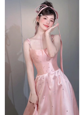 法式小个子粉色礼服裙吊带甜美高级感轻奢小众生日成人礼宴会礼服
