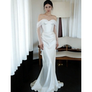 法式 轻奢高级感一字肩轻婚纱白色显瘦气质礼服女新娘订婚宴会长裙