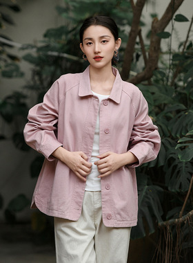 芬妮小姐细斜纹纯色衬衫 2026年春季新款纯棉宽松型百搭长袖上衣