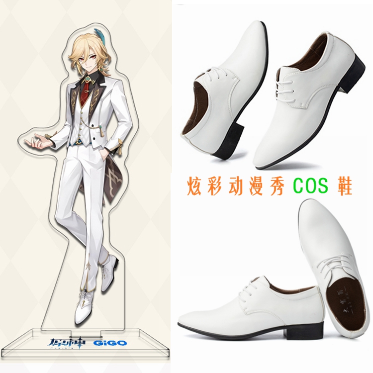 原神cos鞋联动GIGO卡维cosplay鞋游戏动漫缤纷派对白色西装皮鞋