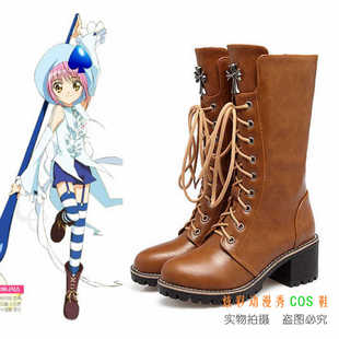 守护甜心COS鞋 亚梦美琪cosplay鞋子 棕色系带中筒靴子