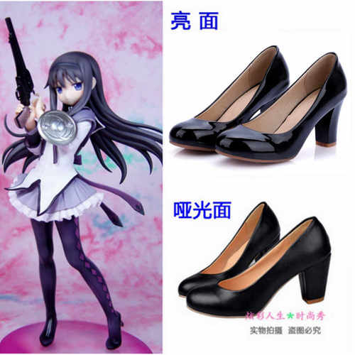 魔法少女小圆 晓美炎COS鞋 晓美焰变身战斗服cosplay鞋黑色高跟鞋_虎窝淘