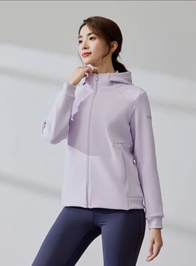 安踏连帽外套女冬季新款加绒保暖开衫粉色修身运动上衣162447717N