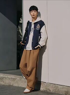 安踏美式棒球服夹克男士春季新款复古撞色拼接运动外套152518707S
