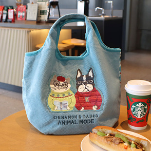 出口日本正品磨毛手提袋便当包上班通勤带饭午餐包日式手拎妈咪包