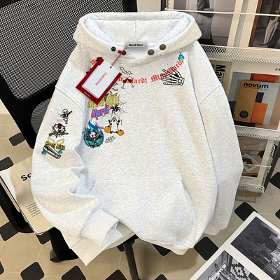 Mardi美式嘻哈重磅硬挺连帽灰色卫衣男女款秋冬重磅纯棉加绒加厚