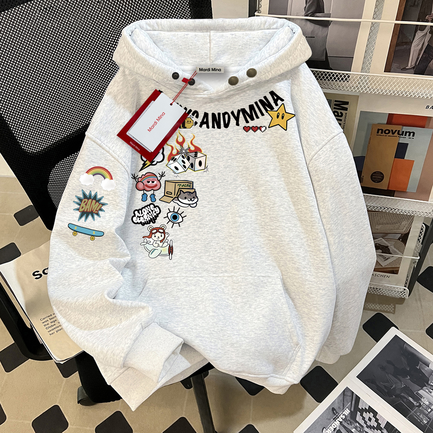 mardi美式重磅硬挺纯棉连帽灰色卫衣男女款秋冬2025新款加绒加厚