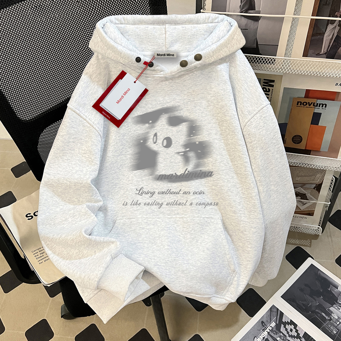 mardi美式重磅卡通猫咪连帽卫衣男女秋冬加绒加厚重磅纯棉初中生