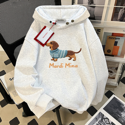 mardi灰色连帽卫衣男女款腊肠狗仿刺绣加绒加厚重磅纯棉美式高街