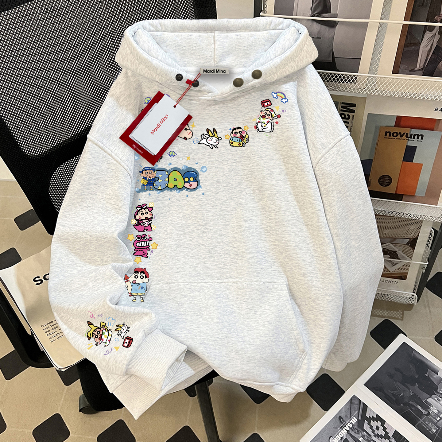 mardi蜡笔小新连帽卫衣女2025新款流行爆款秋冬加绒加厚重磅纯棉