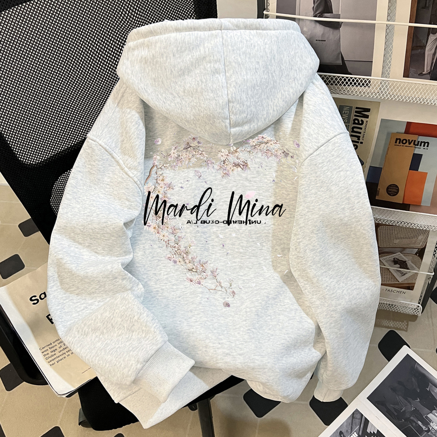 Mardi美式hiphop花卉纯棉重磅连帽卫衣男女秋冬宽松百搭潮牌加绒