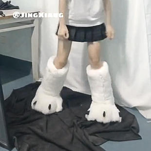 抖音GOLD秋冬超高帮靴熊爪子鞋毛绒野兽鞋居家室内地板保暖霞熊靴