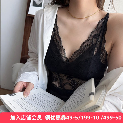 梧桐本色正品性感蕾丝美背舒适透气打底短款带杯吊带背心WX85206