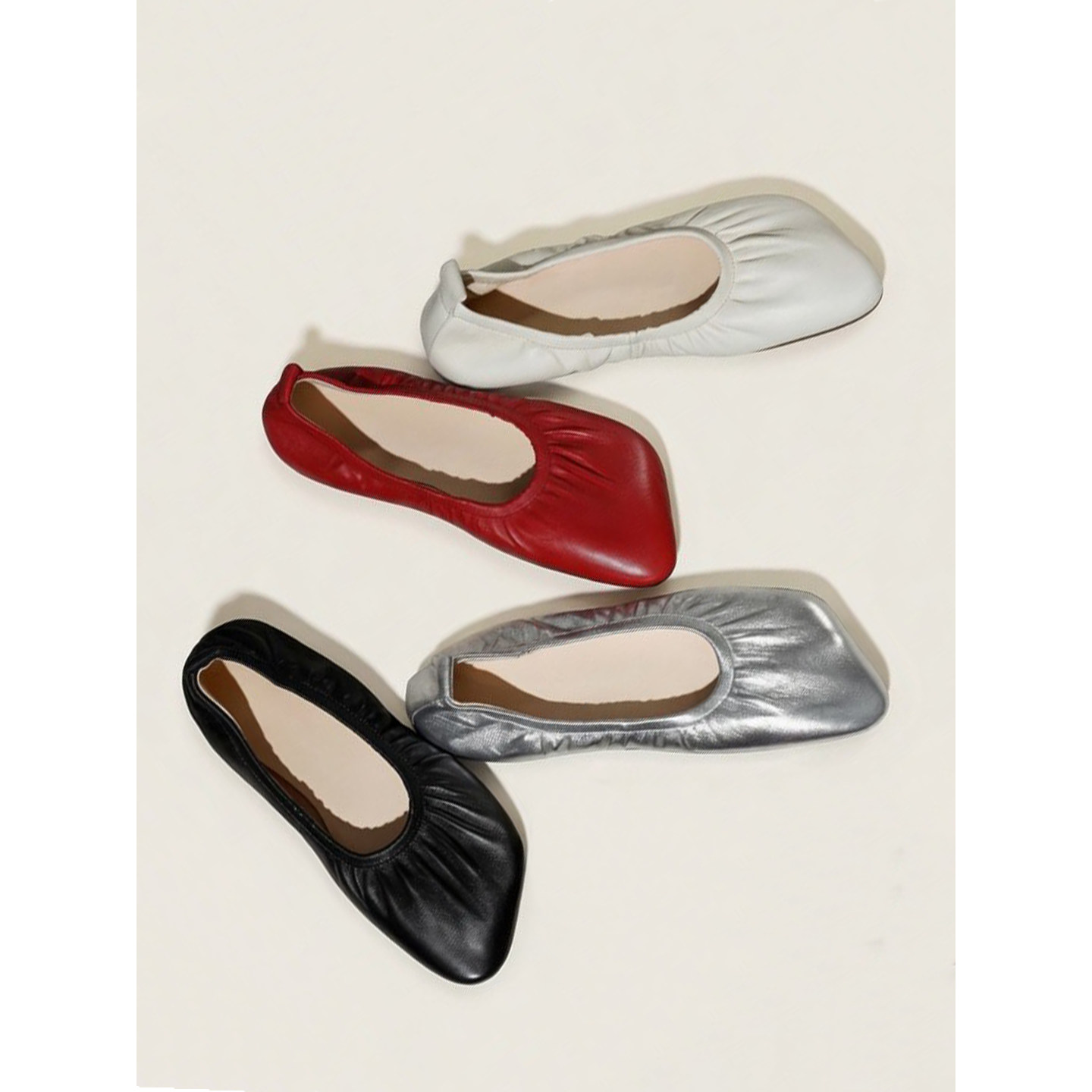 Ls' rommors 潮 弹力抽褶羊皮平底芭蕾舞鞋女浅口奶奶鞋异型方头,女鞋,时尚芭蕾鞋,淘宝优惠券,粉丝福利购,淘宝优惠卷