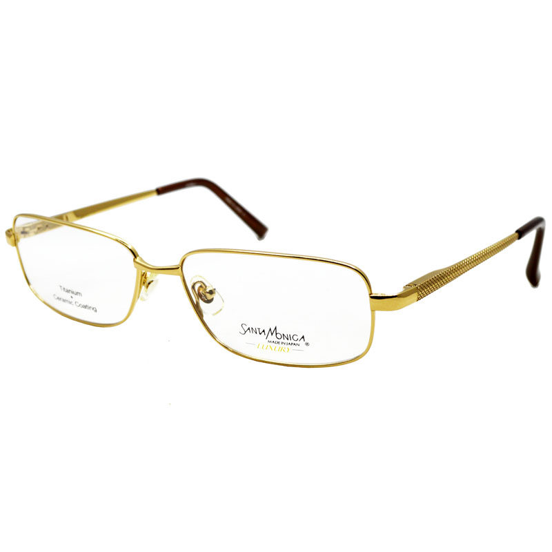 santa monica圣曼尼加眼镜架日本进口纯钛商务金色全框大脸近视框