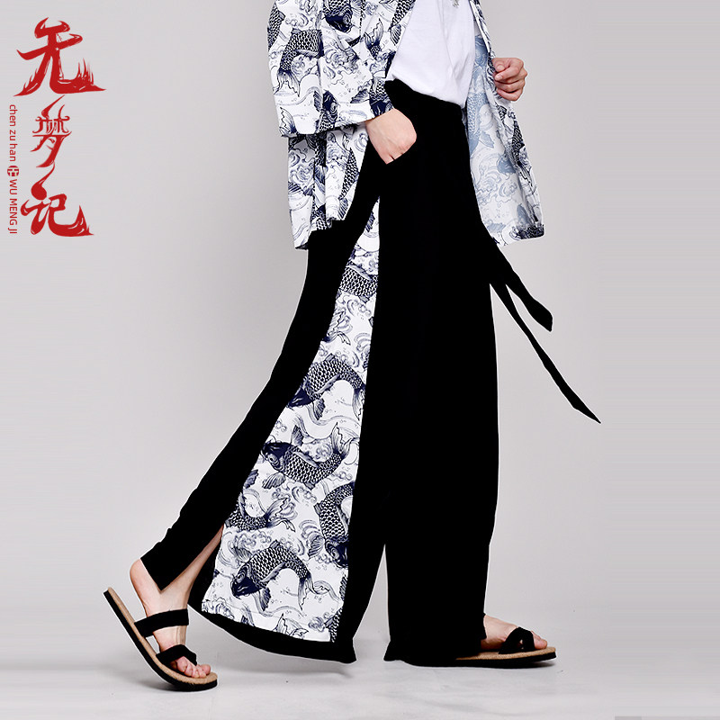 锦鲤裤 无梦记中国风男仙鹤棉麻汉服宋裤情侣宽松休闲长裤直筒裤