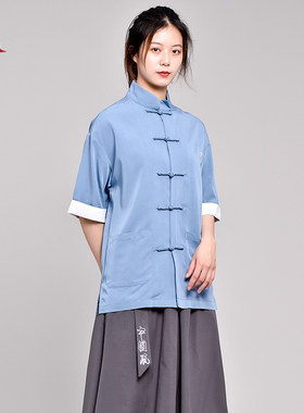 无梦记文字中国风盘扣汉服衬衣
