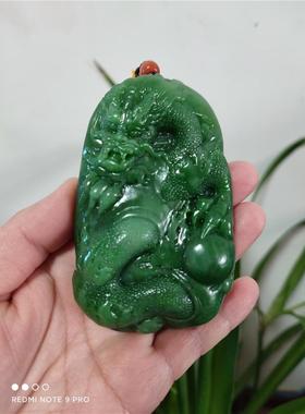 和田玉碧玉龙行天下191克把件小摆件天然玉石玉器俄罗斯碧玉把件